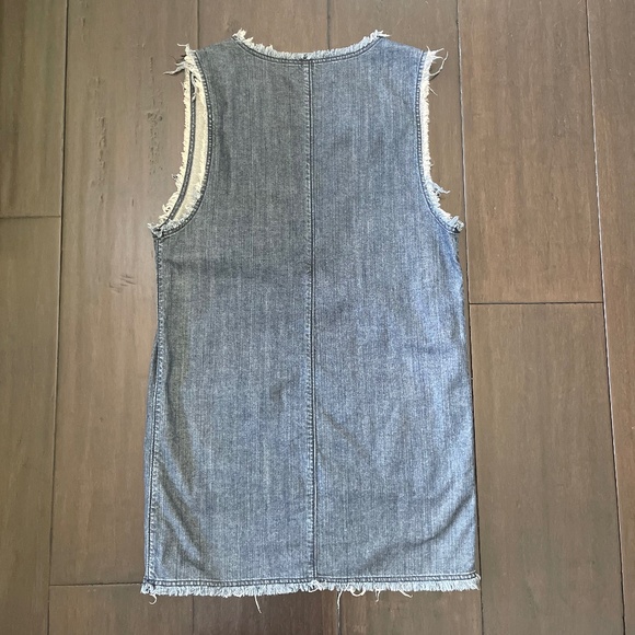 All Saints Reika Denim Jumper Dress w/ Plunging Neckline + Frayed Trim ~ Size 8 - Picture 7 of 10